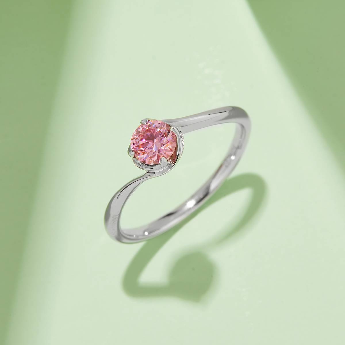 Twisted arm flower bud S925 silver plated platinum Moissanite women's ring 50 points D-grade